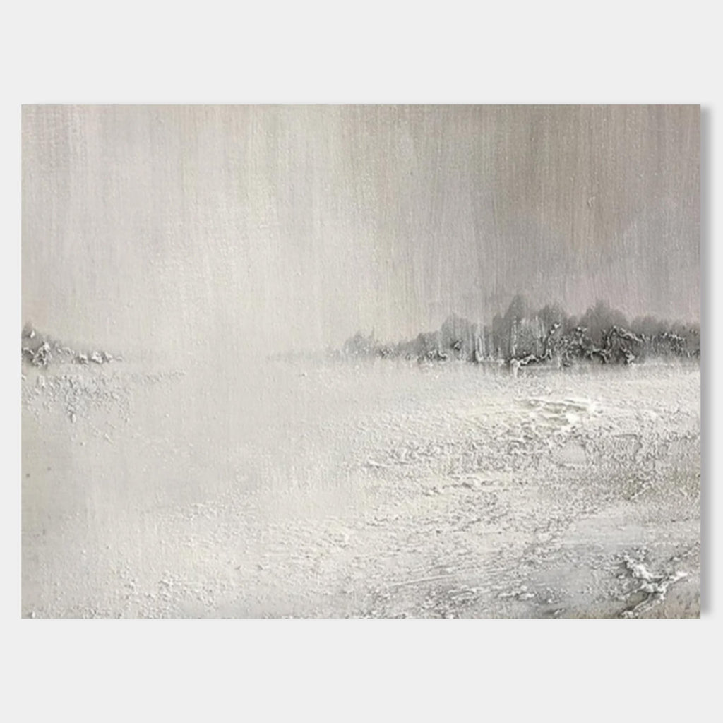Monochrome Textured Winter Landscape Oil Painting