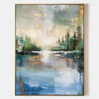 Abstract Lakeside Landscape Painting
