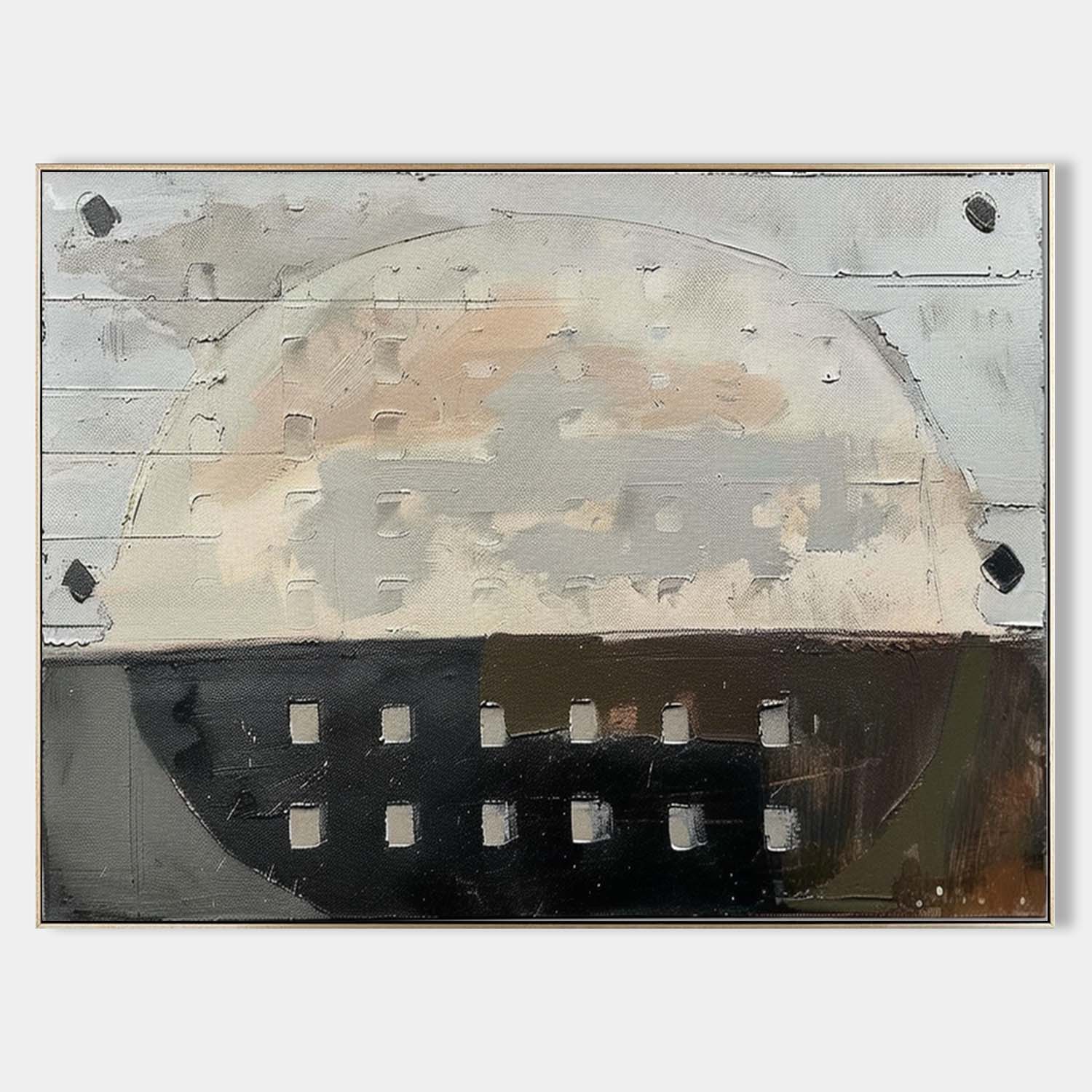 Dual-Tone Textured Half-Circle Oil Painting Geometric