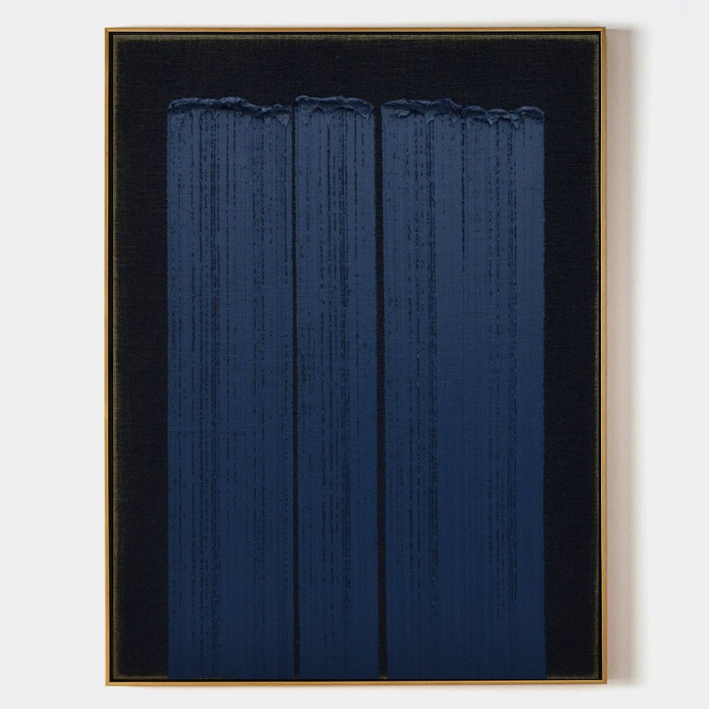 Textured Indigo Blue Vertical Abstract Painting