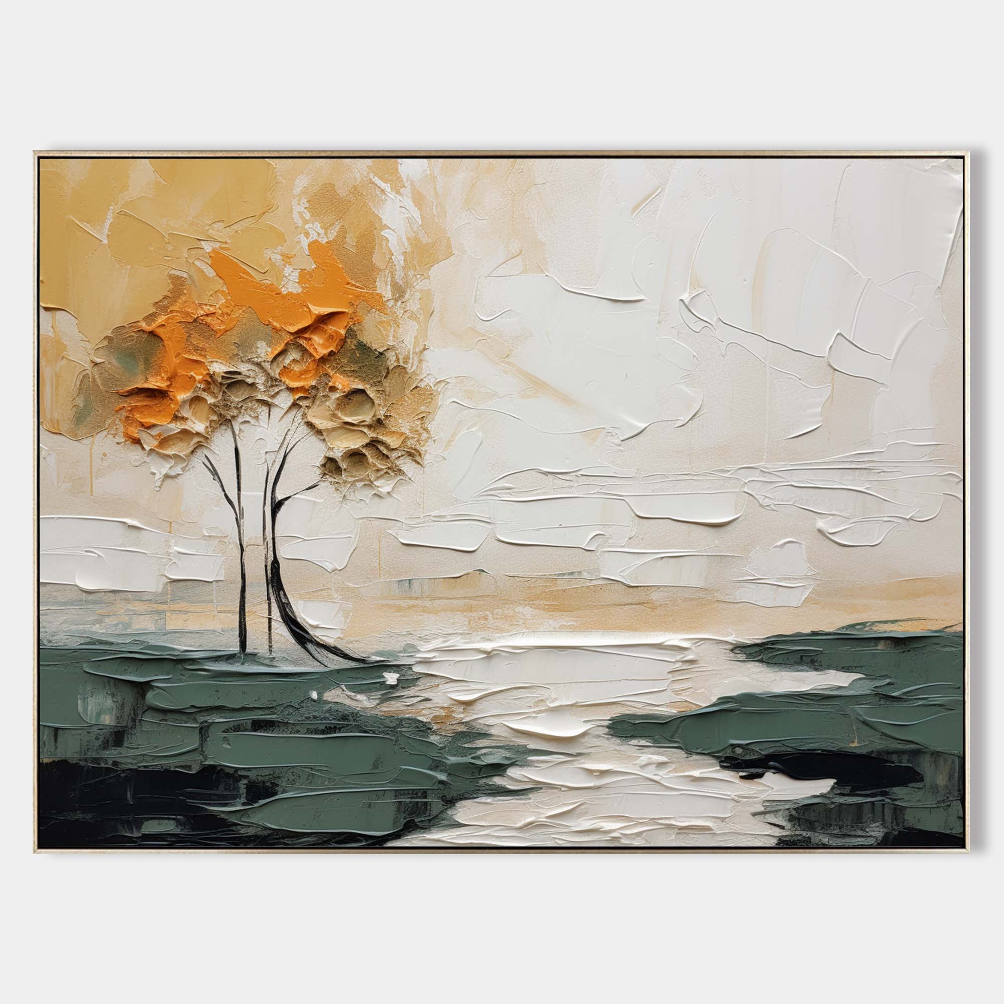 Autumn Duo Trees Impasto Landscape Painting