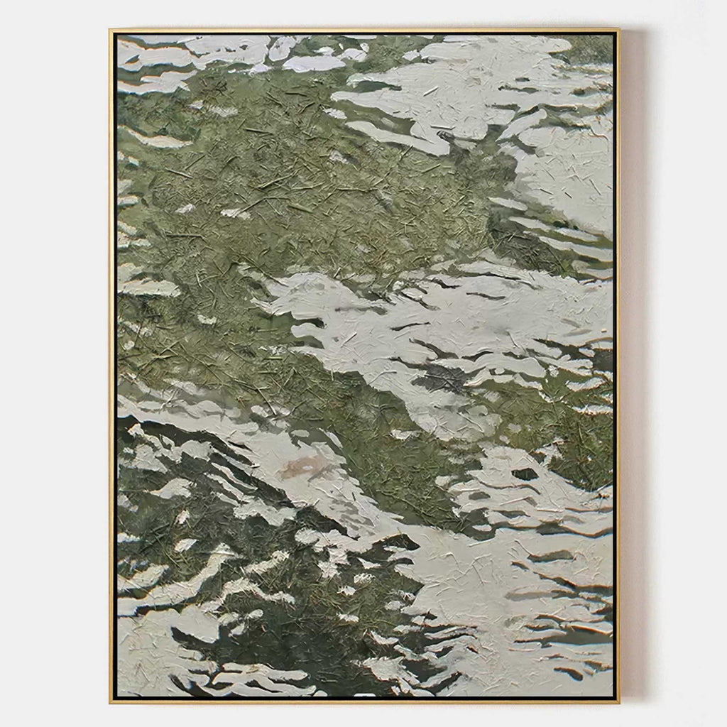 Set of 3 Green And White Triptych Painting