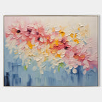 Vibrant Floral Impasto Painting Textured Pink Yellow