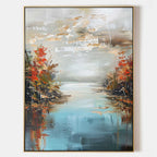 Autumn Lakescape Impasto Landscape Oil Painting