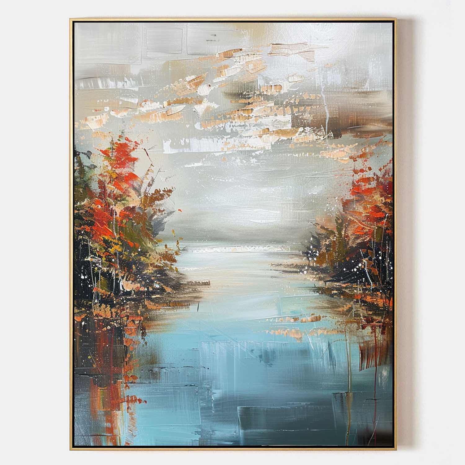 Autumn Lakescape Impasto Landscape Oil Painting