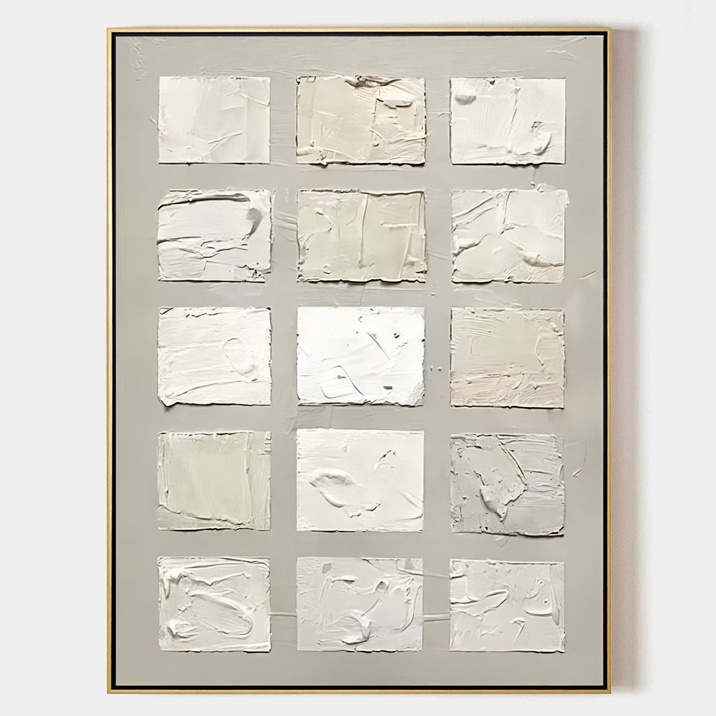 Wabi-Sabi Textured Neutral Tone Grid Oil Painting