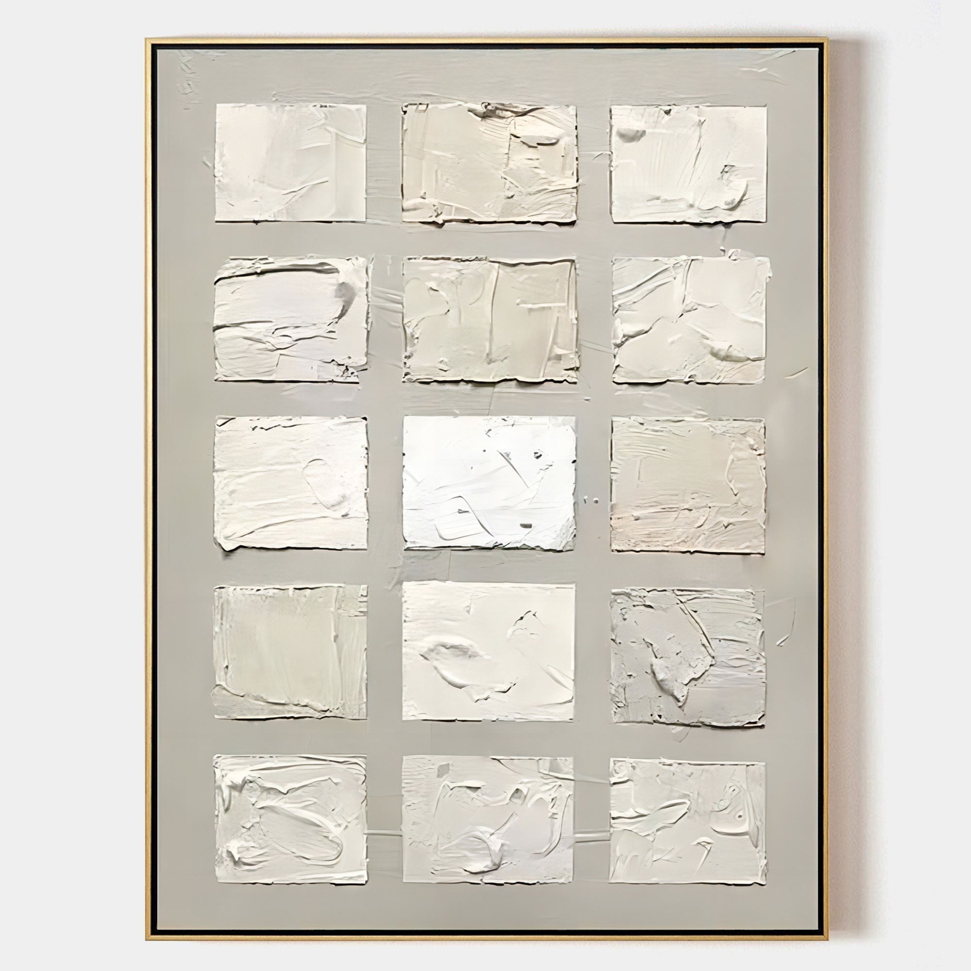 Wabi-Sabi Textured Neutral Tone Grid Oil Painting