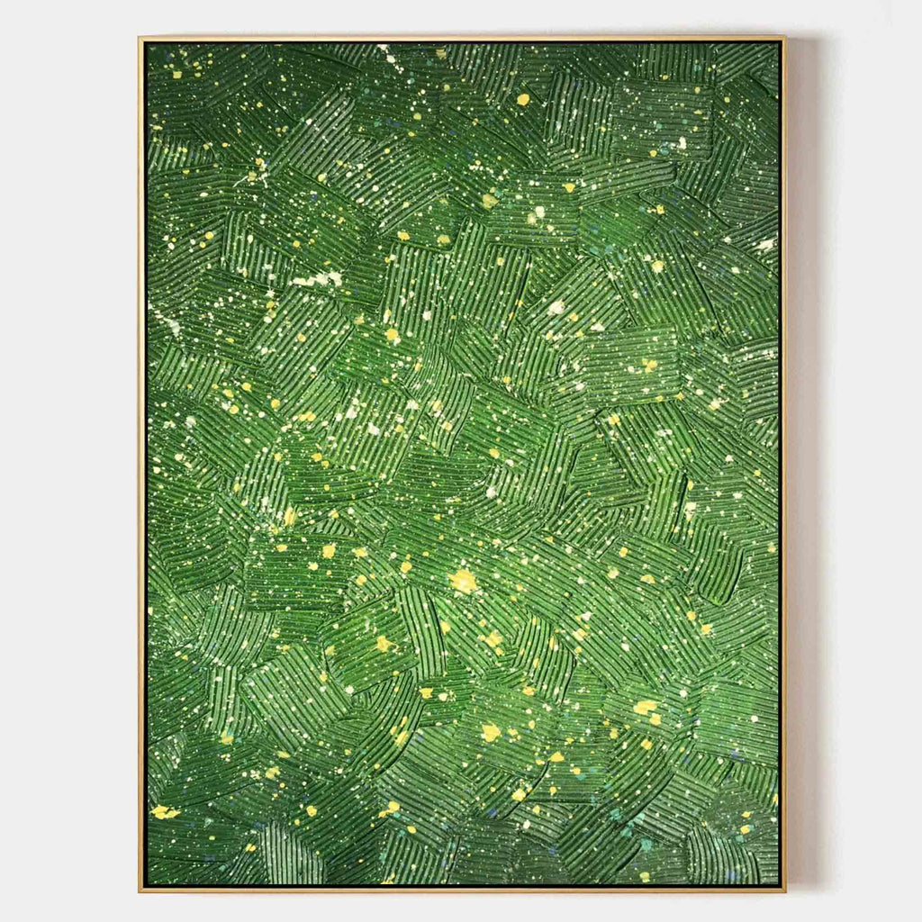 Lush Green Textured Geometric Oil Painting