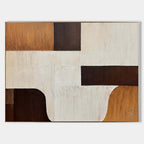 Neutral Tone Geometric Block Abstract Oil Painting