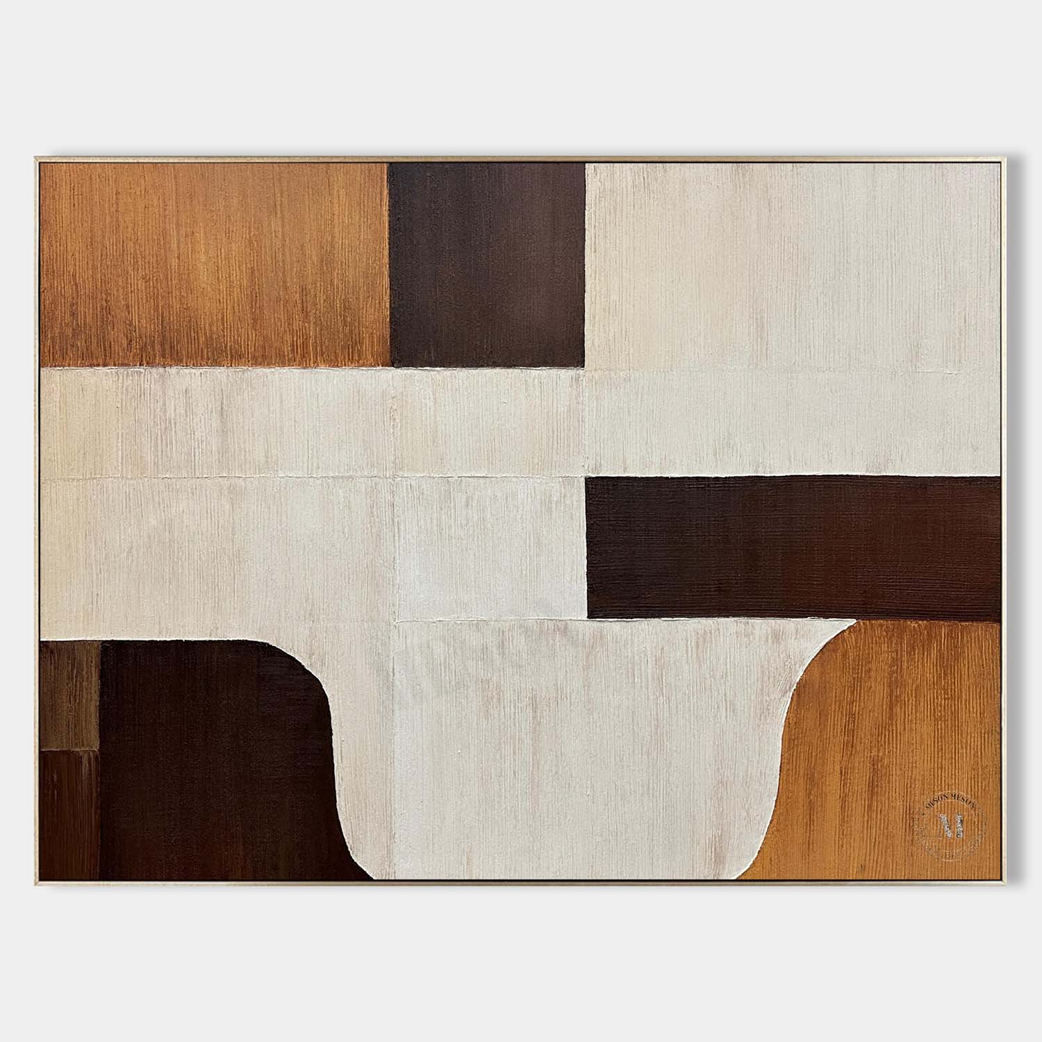 Neutral Tone Geometric Block Abstract Oil Painting