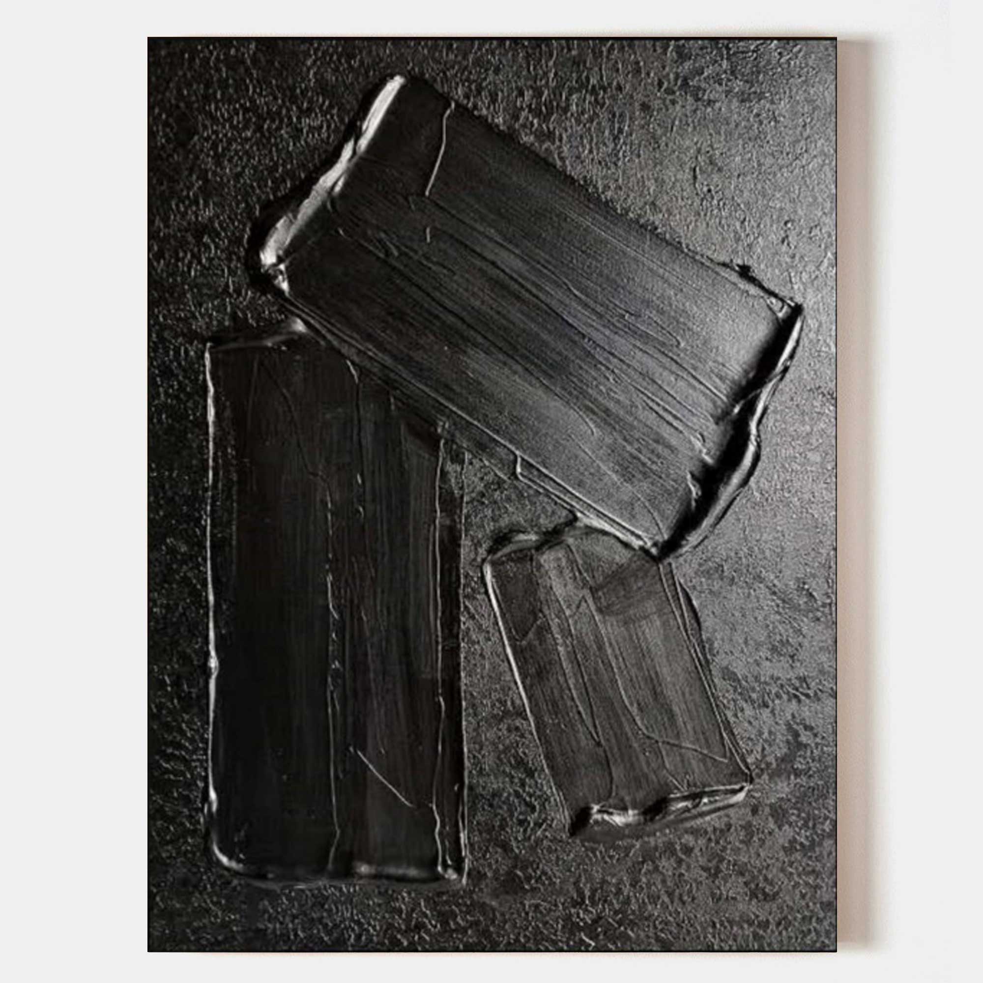 Wabi-Sabi Black 3D Block Textured Abstract Wall Art