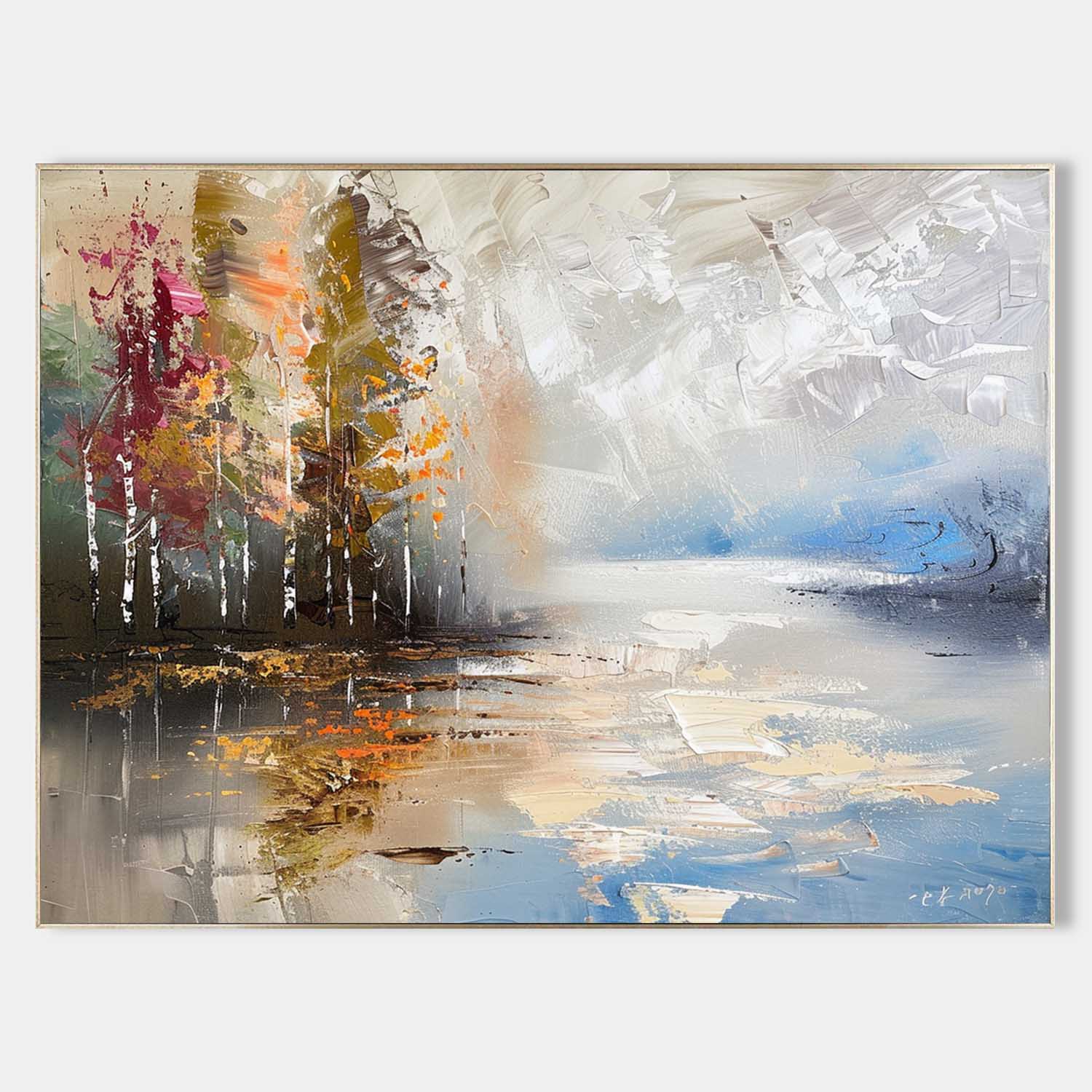 Autumn Lakeside Impasto Painting