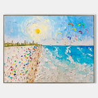 Vibrant Coastal Beach Day Impasto Painting