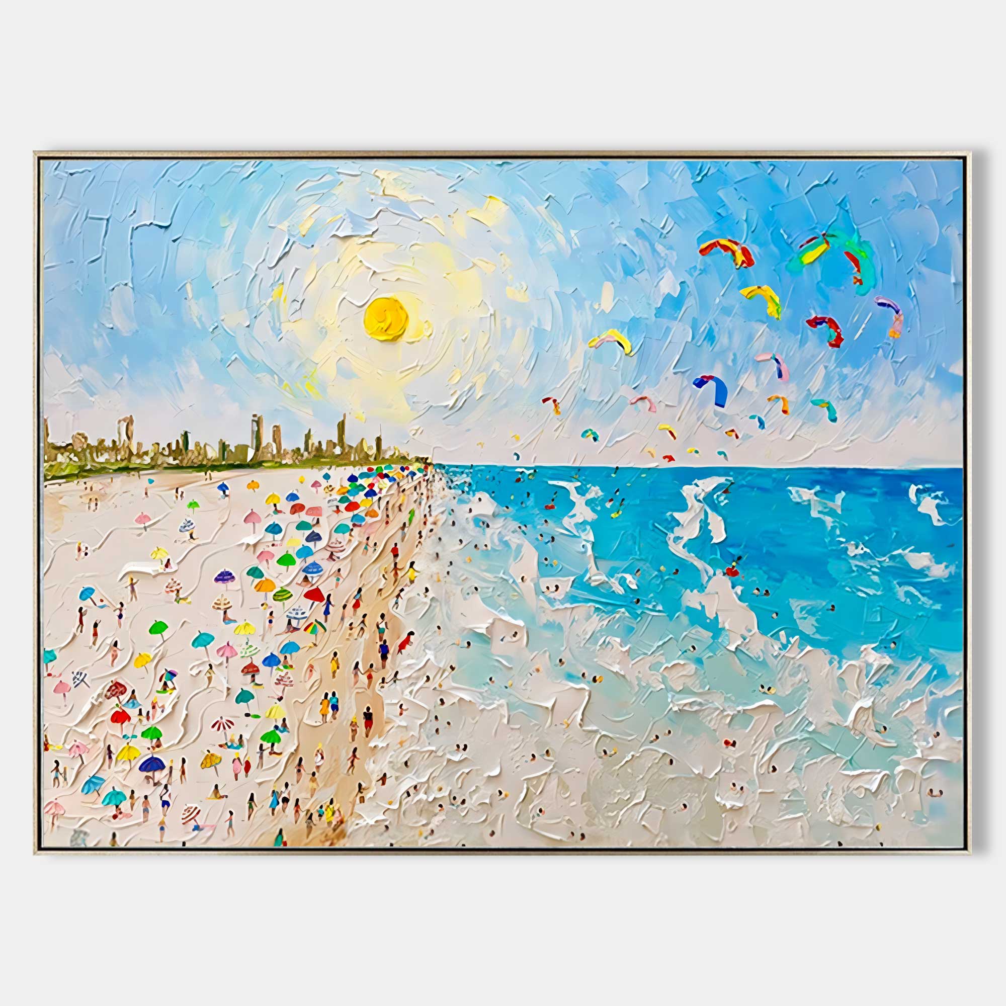 Vibrant Coastal Beach Day Impasto Painting