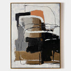 Wabi-Sabi Neutral Abstract Oil Painting with Orange