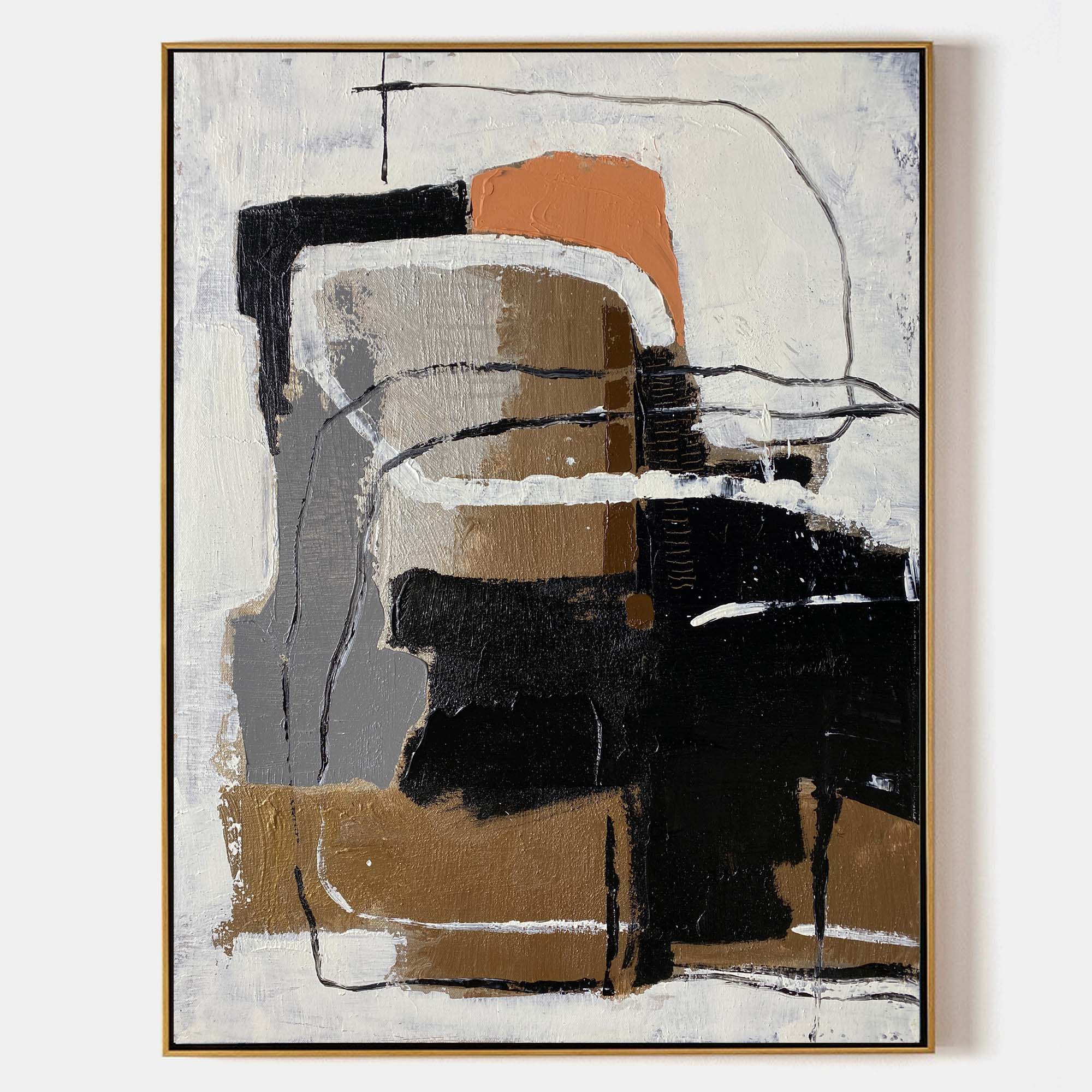 Wabi-Sabi Neutral Abstract Oil Painting with Orange