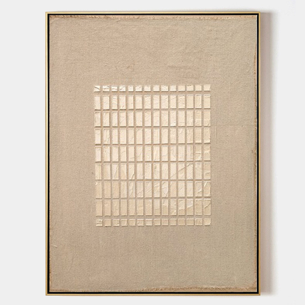 Wabi-Sabi Minimalist Neutral Grid Texture Oil Painting