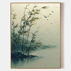 Misty Lakeside Bamboo 3D Impasto Painting