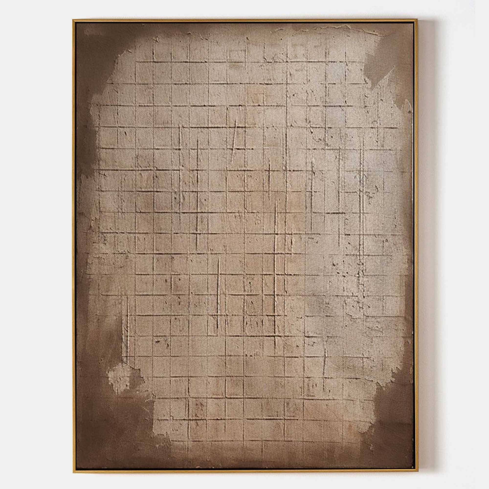 Neutral Toned Textured Grid Pattern Oil Painting
