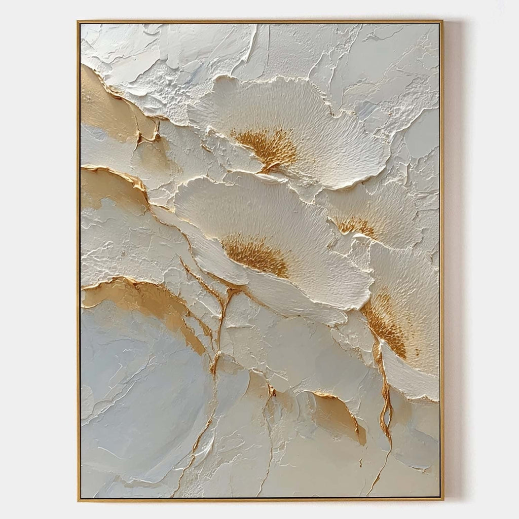 Wall Art Abstract Floral White Gold Palette