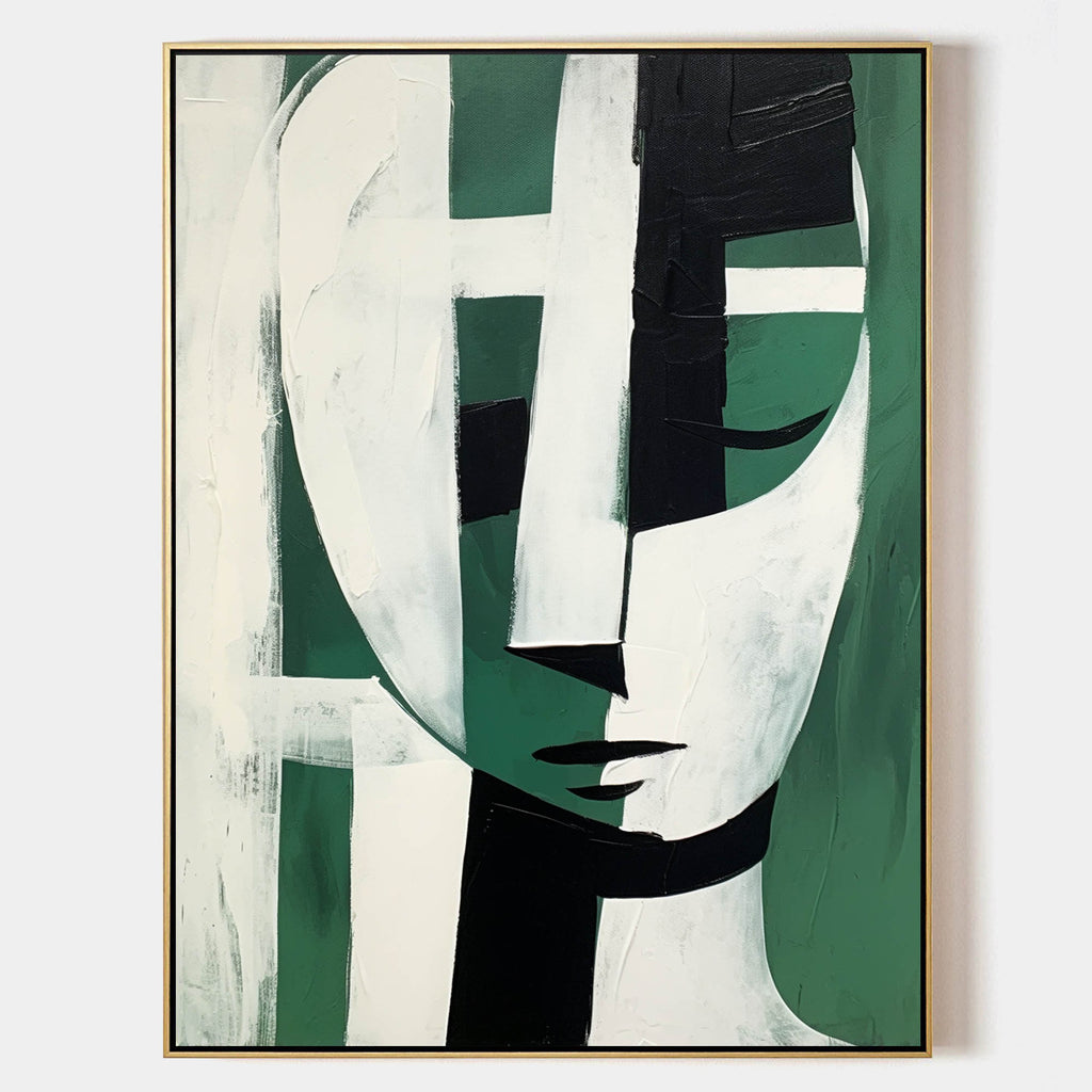 Stylized Geometric Oil Painting Textured Green Black White