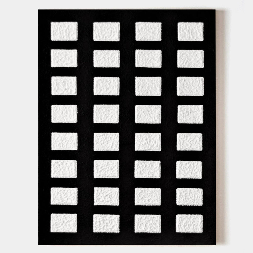 Black And White Grid Textured Wall Art
