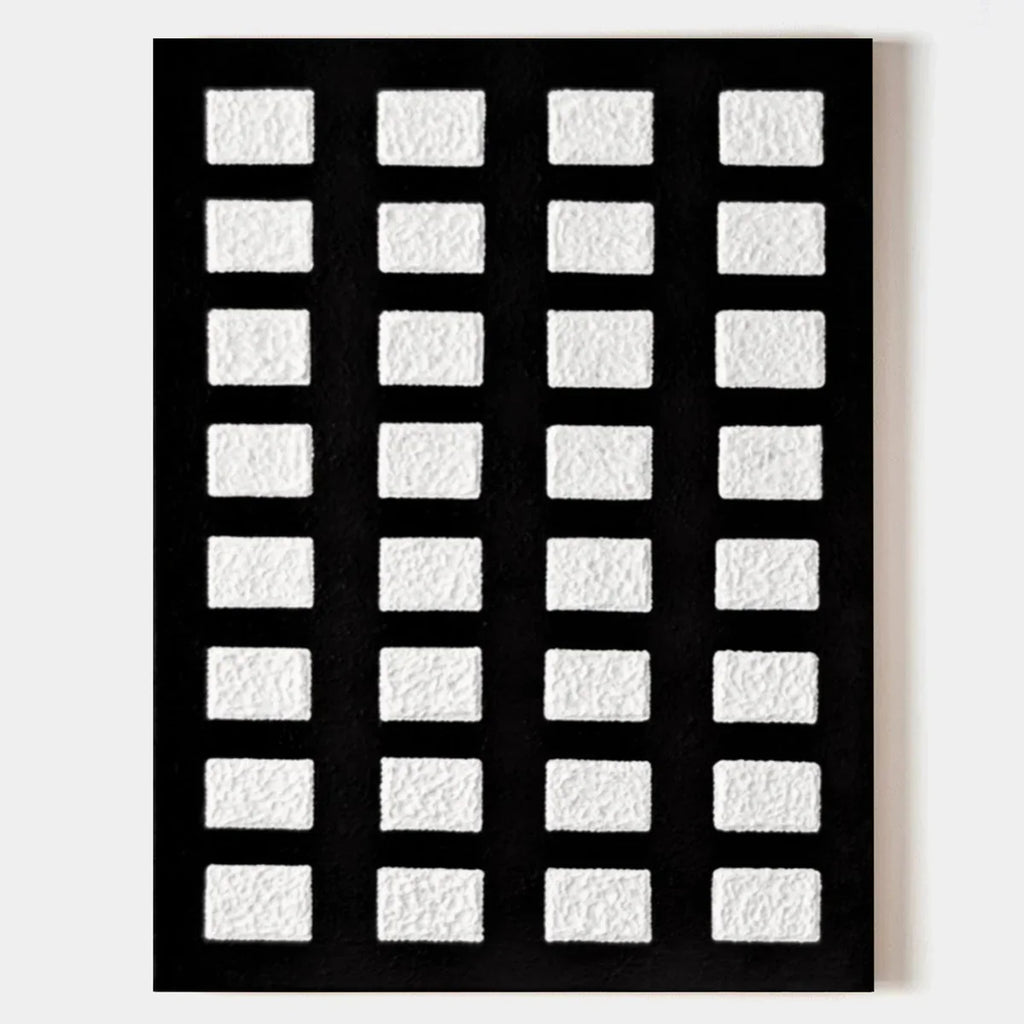 Black And White Grid Textured Wall Art