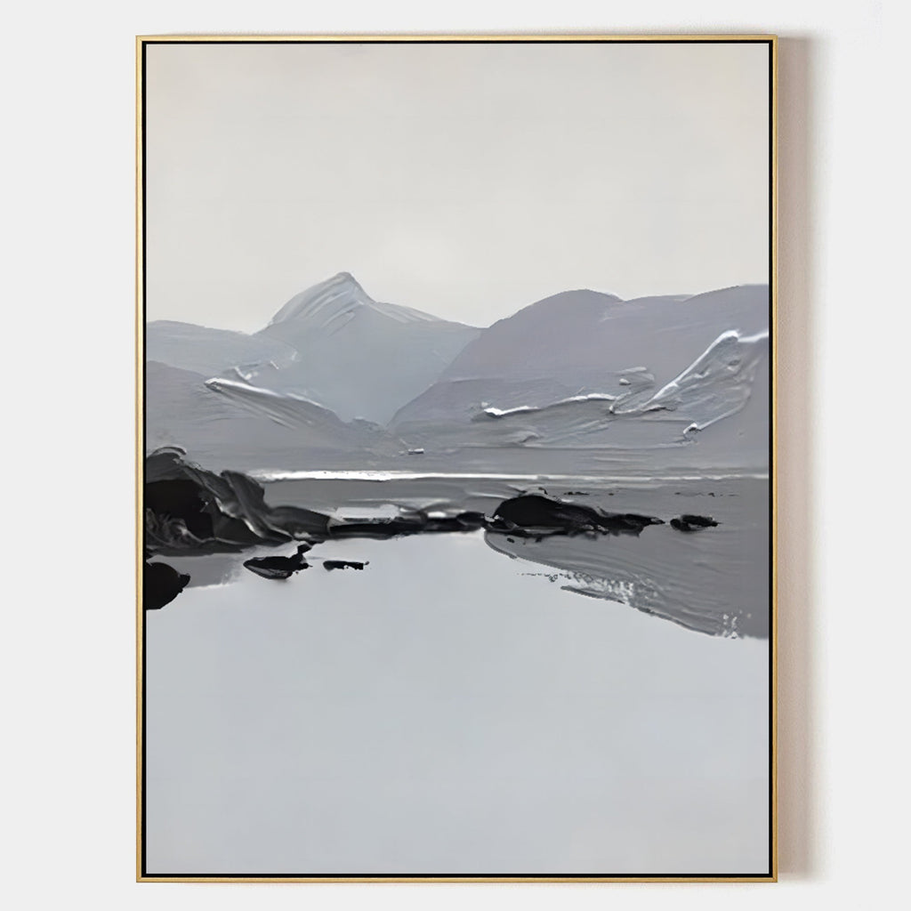 Monochrome Textured Mountain Landscape Painting