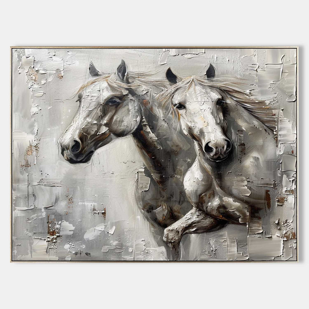 Textured Dual Horse Portrait Oil Painting Depth