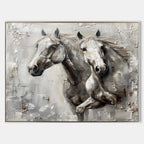 Textured Dual Horse Portrait Oil Painting Depth