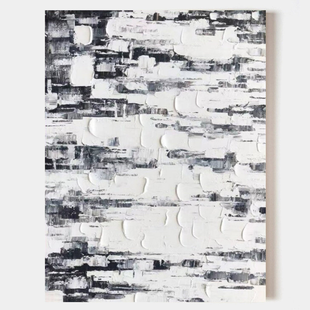 Black White Impasto Abstract Oil Textured Painting