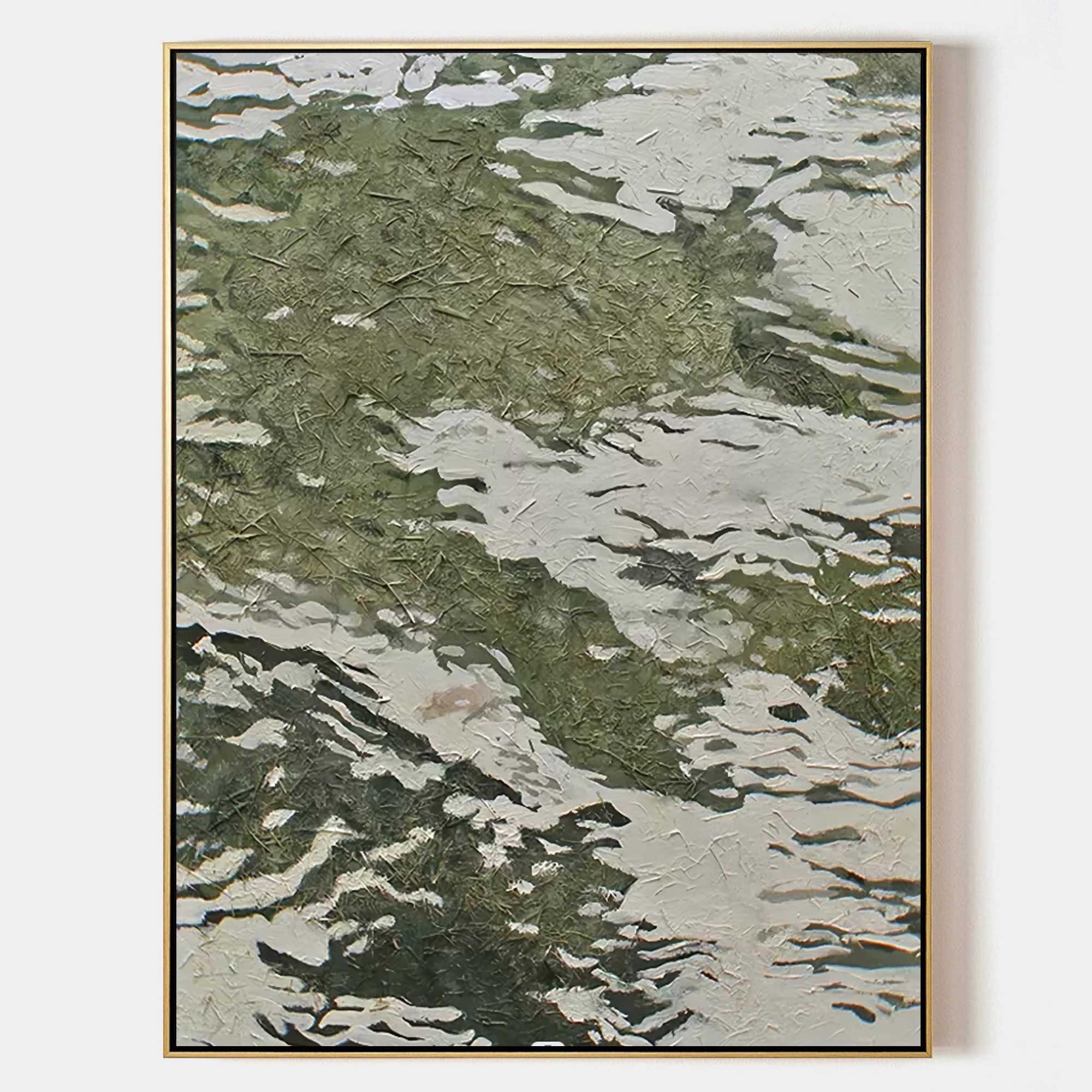 Textured Abstract Green & White Wave Oil Painting