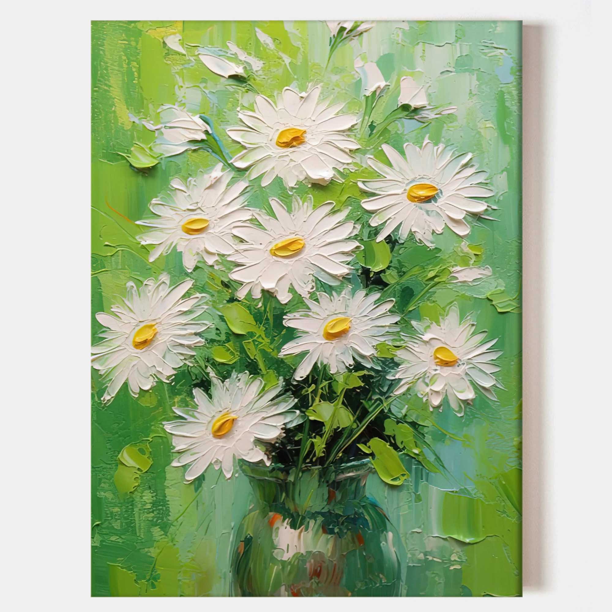 Colorful Textured Daisy Floral Oil Painting Impressionist