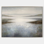 Misty Lake Landscape Painting Horizontal