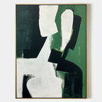 Bold Geometric Oil Painting Textured Dark Green