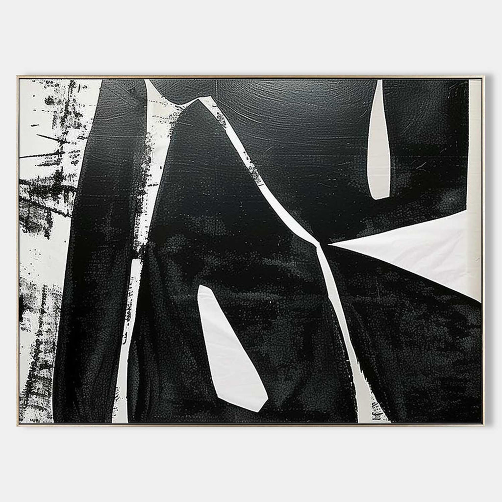 Bold Black Textured Geometric Oil Painting Modern
