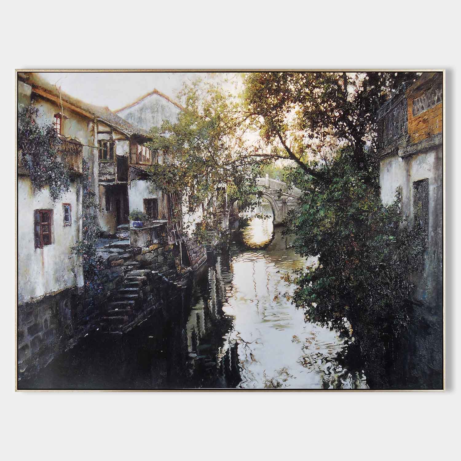 Impressionist Jiangnan Water Town Oil Painting