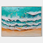 3D Beach Surfing Scene Textured Wall Art