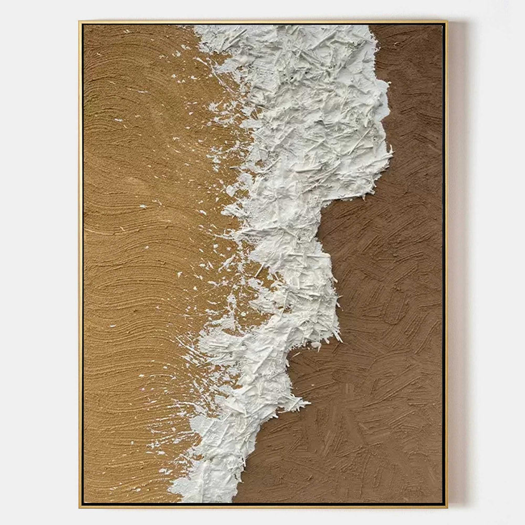3D Textured Coastal Oil Painting White Ocean Wave