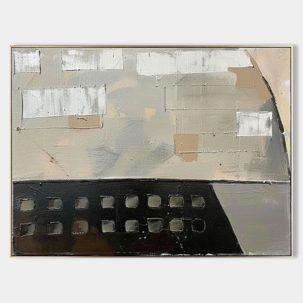Neutral Textured Layered Block Oil Painting Modern