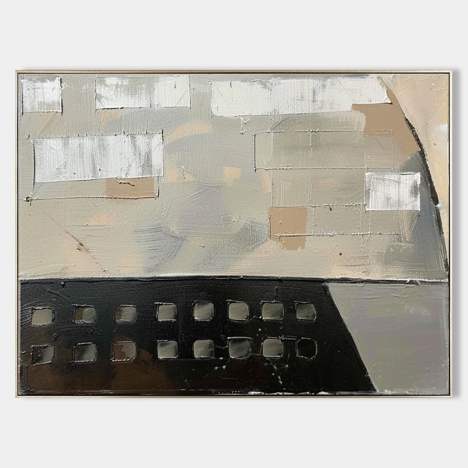 Neutral Textured Layered Block Oil Painting Modern
