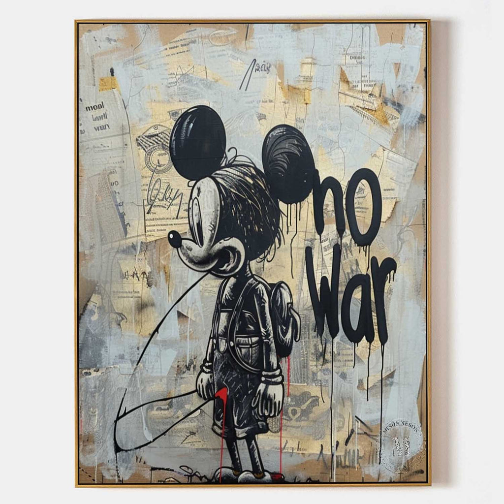 "No War" Motif Mickey Mouse Graffiti Painting