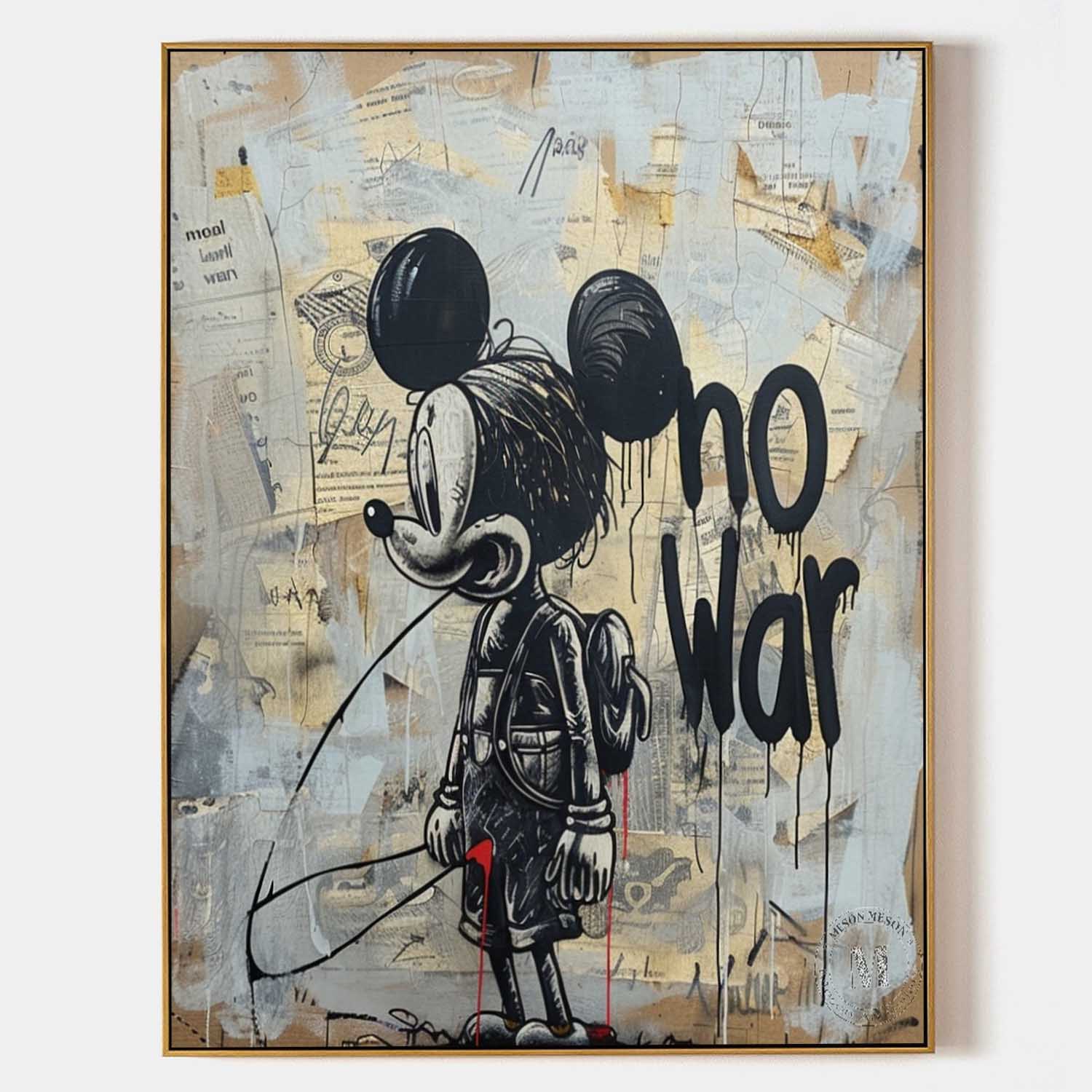 "No War" Motif Mickey Mouse Graffiti Painting