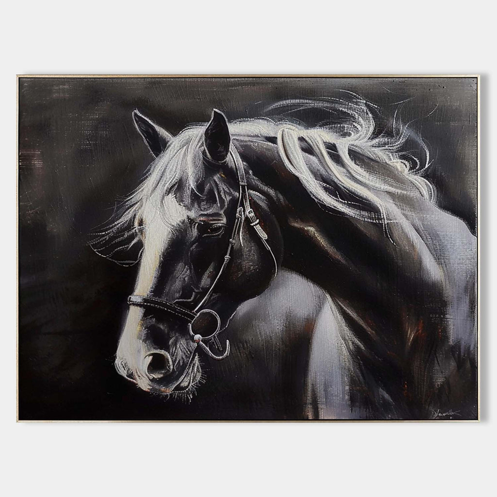 Moody Horse Portrait Oil Painting Monochrome