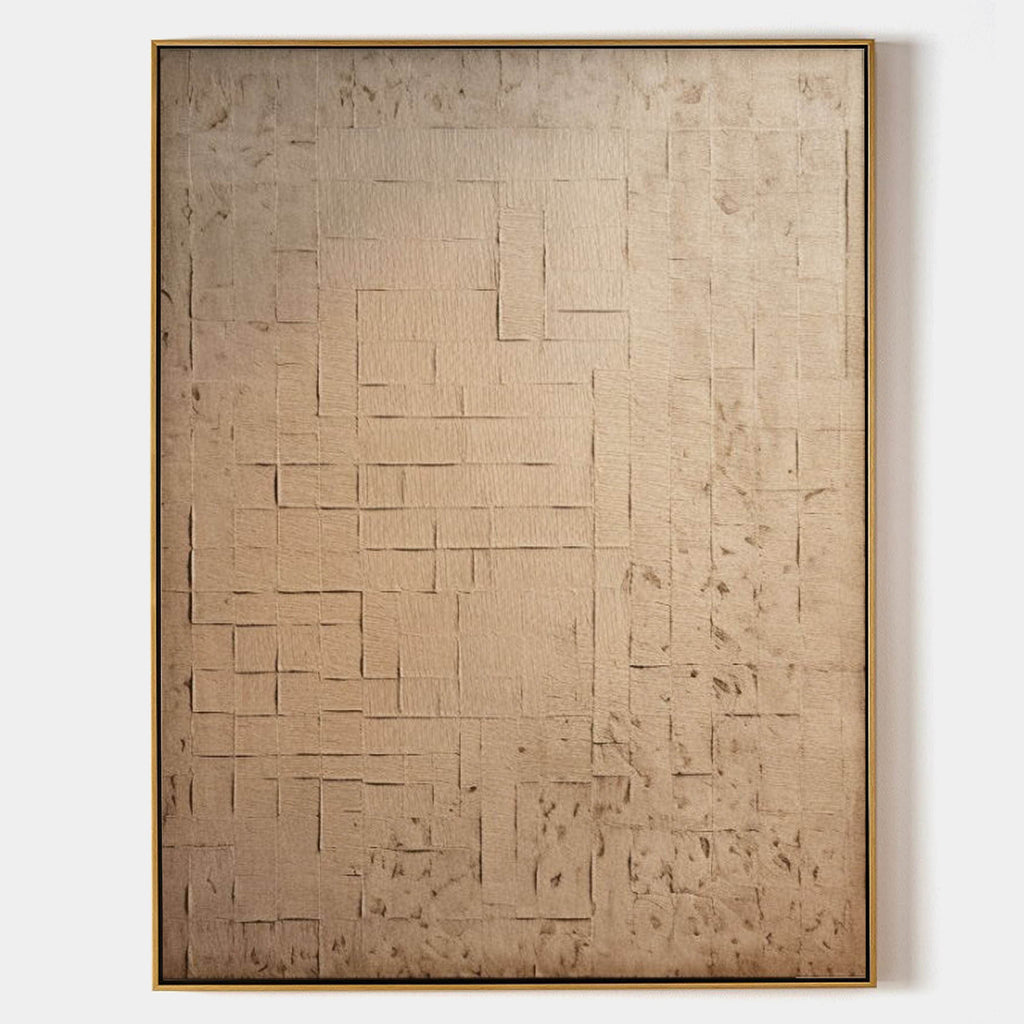 Light Brown Textured Geometric Patchwork Wall Art