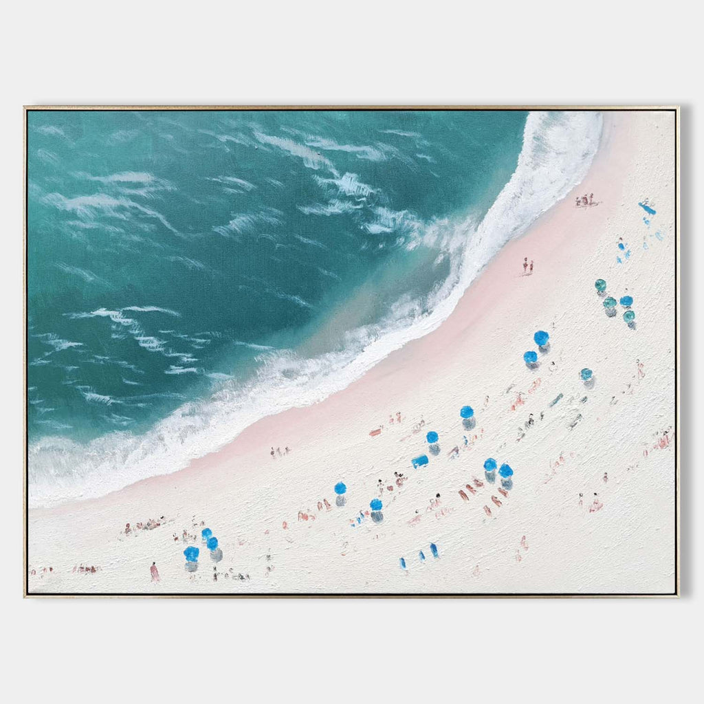 Beach Teal Ocean Wave Oil Painting