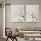 Set Of 2 Neutral Bare Tree Diptych Painting Textured
