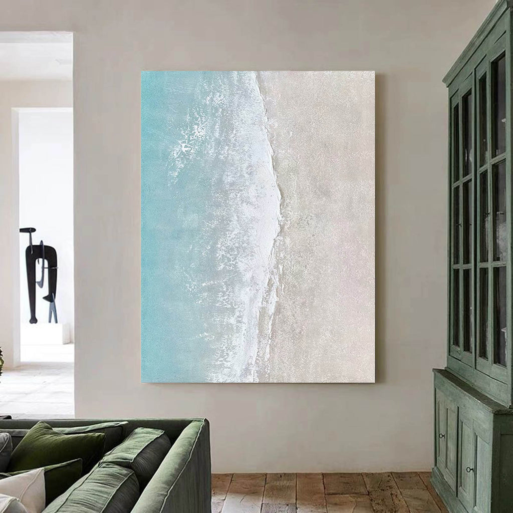 Textured Coastal Minimalist Art Turquoise Wave Sand