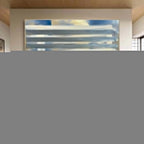 Gray Stripes Abstract Oil Painting Blue Gold Framed
