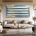 Silver Stripes Abstract Oil Painting Blue Gold